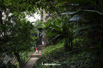 在下浩老街留影的情侣。